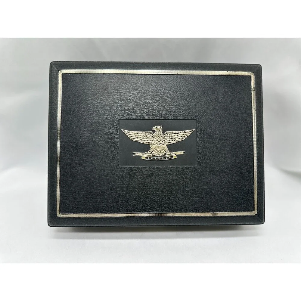 VINTAGE Mark IV Magnates Black Plastic Cigar Box w Gold Eagle Emblem  9.75”x7.5”